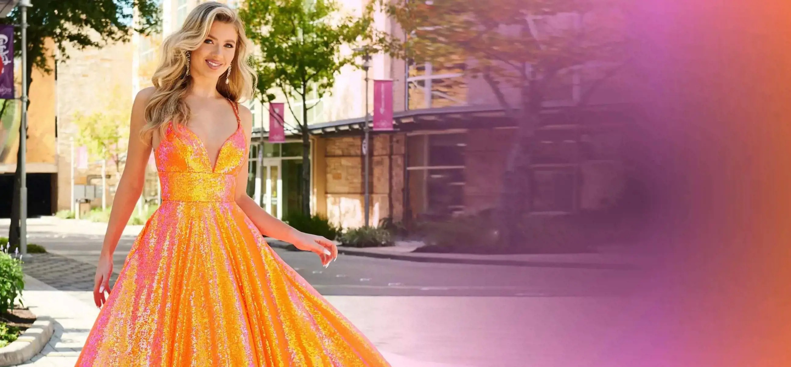 Orange/Pink Sparkle Prom Dress