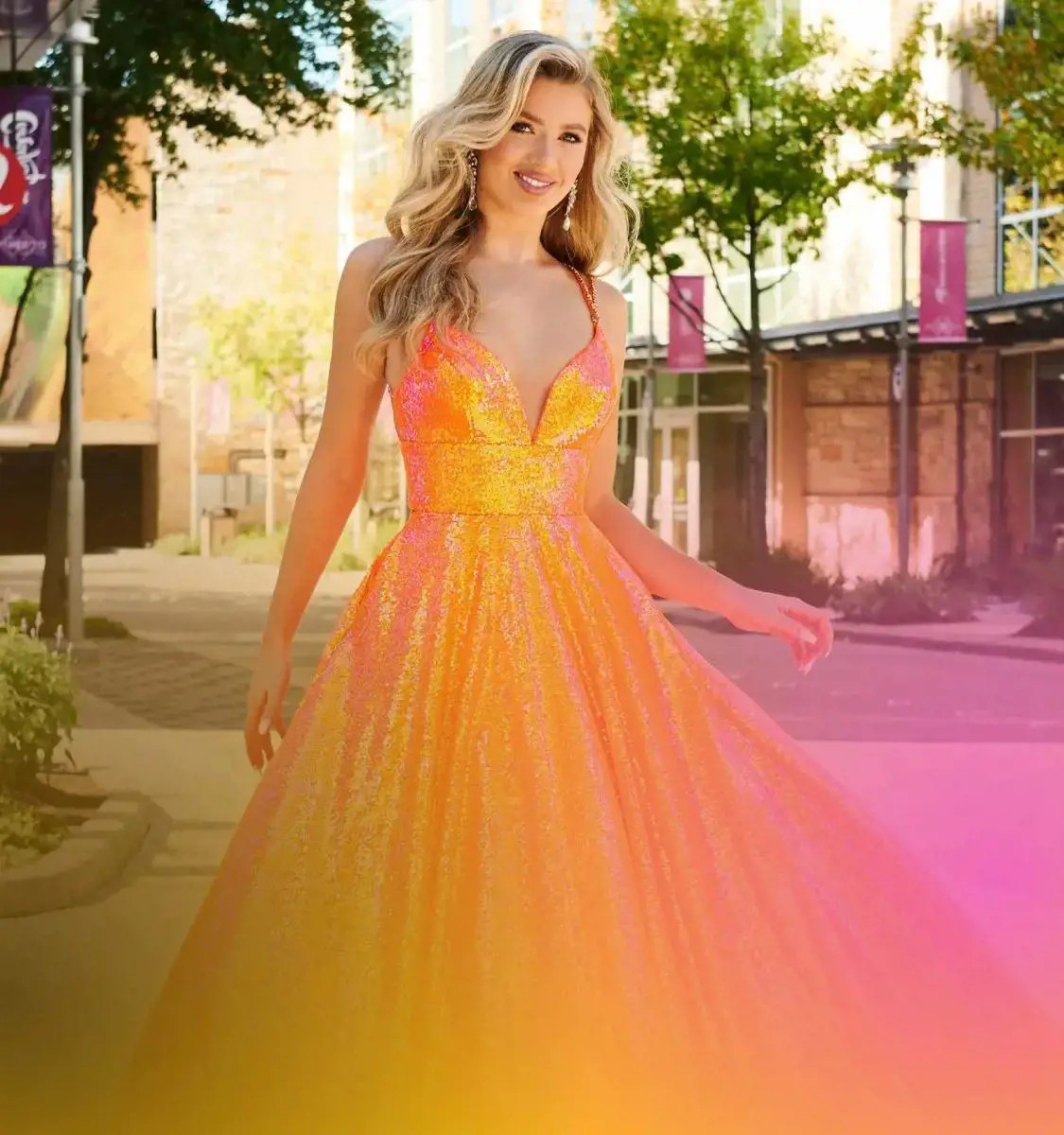 Orange/Pink Sparkle Prom Dress